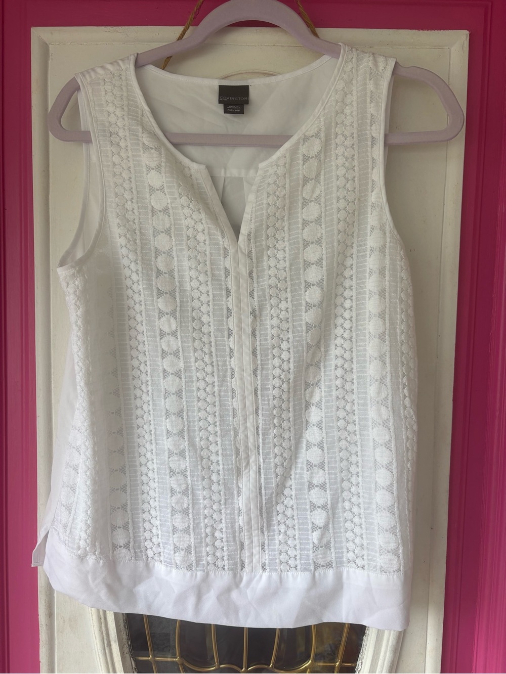 Covington White Lace-Front Sleeveless Camisole